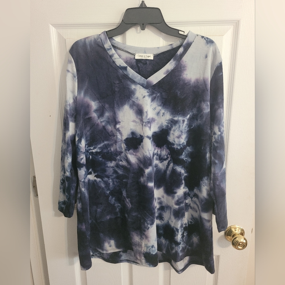 Cream N Sugar Blue Tie Dye Long Sleeve Top